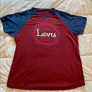 Levi’s Brick Red/Blue Ringer T-Shirt Sz Large